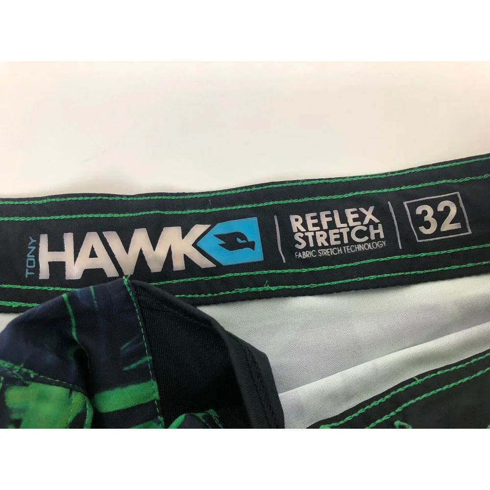 Tony Hawk Board Shorts 32 green black Reflex Stretch Beach Men